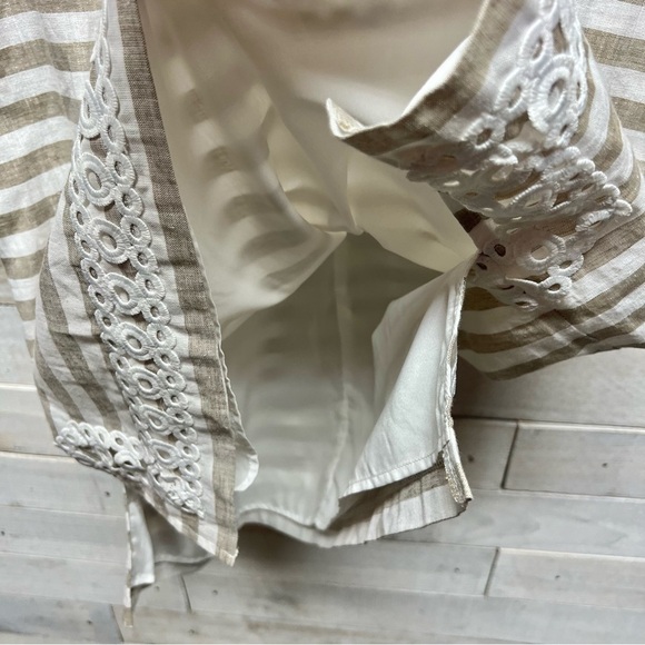 Eliza J Dress Womens 10‎ Beige White Linen Cotton Sleeveless Stripe Sundress - Picture 4 of 12